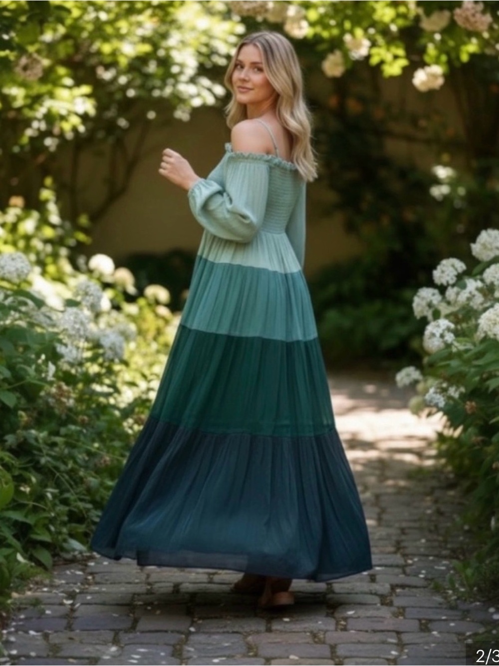 S. Deer Smocked Off-Shoulder Tiered Maxi Dress - Green Gradient, Size XL, NWT